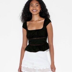 Wild Fable™ Women's Cap Sleeve Squareneck Peplum Top - Black S